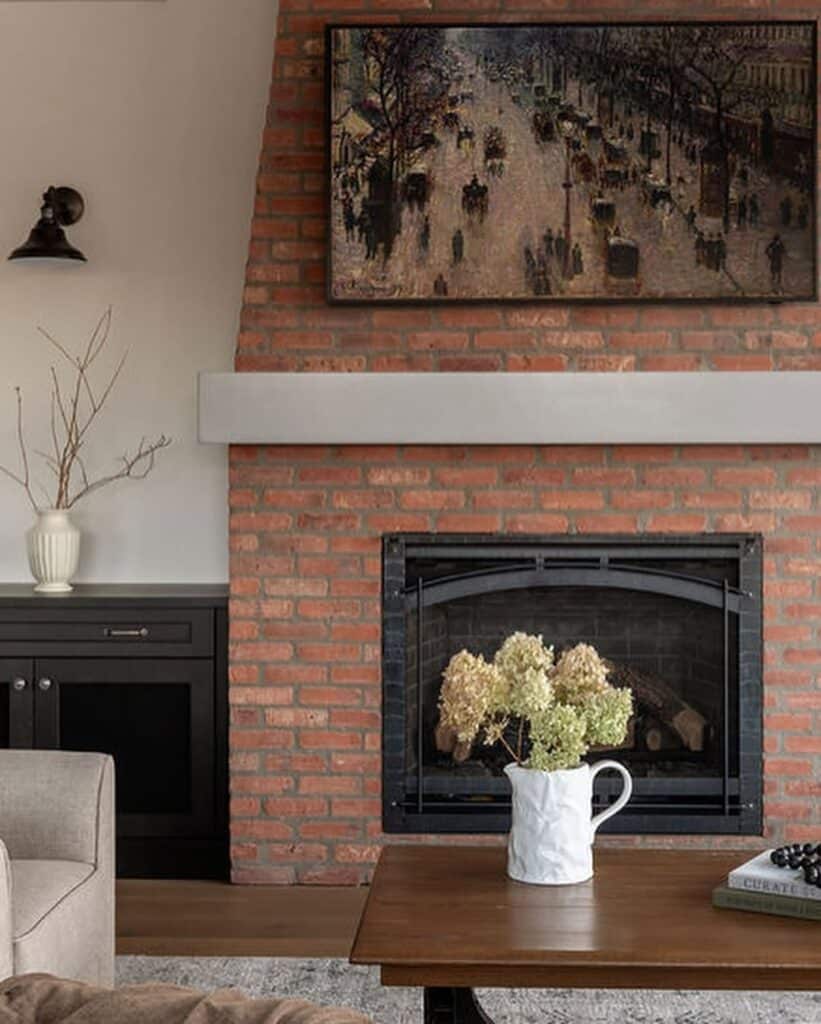 Classic Brick Hearth and Sleek Mantel