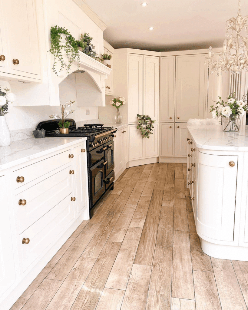 Cream Cabinets Over Bold Floors