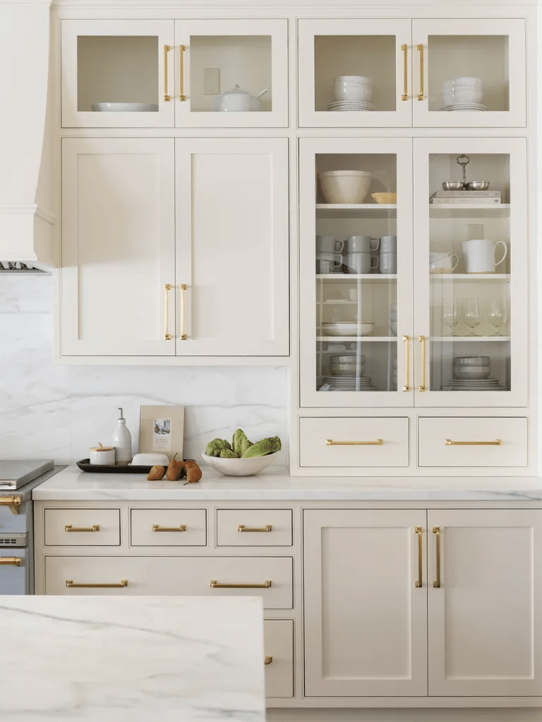 Cream-Framed Glass Cabinet Doors