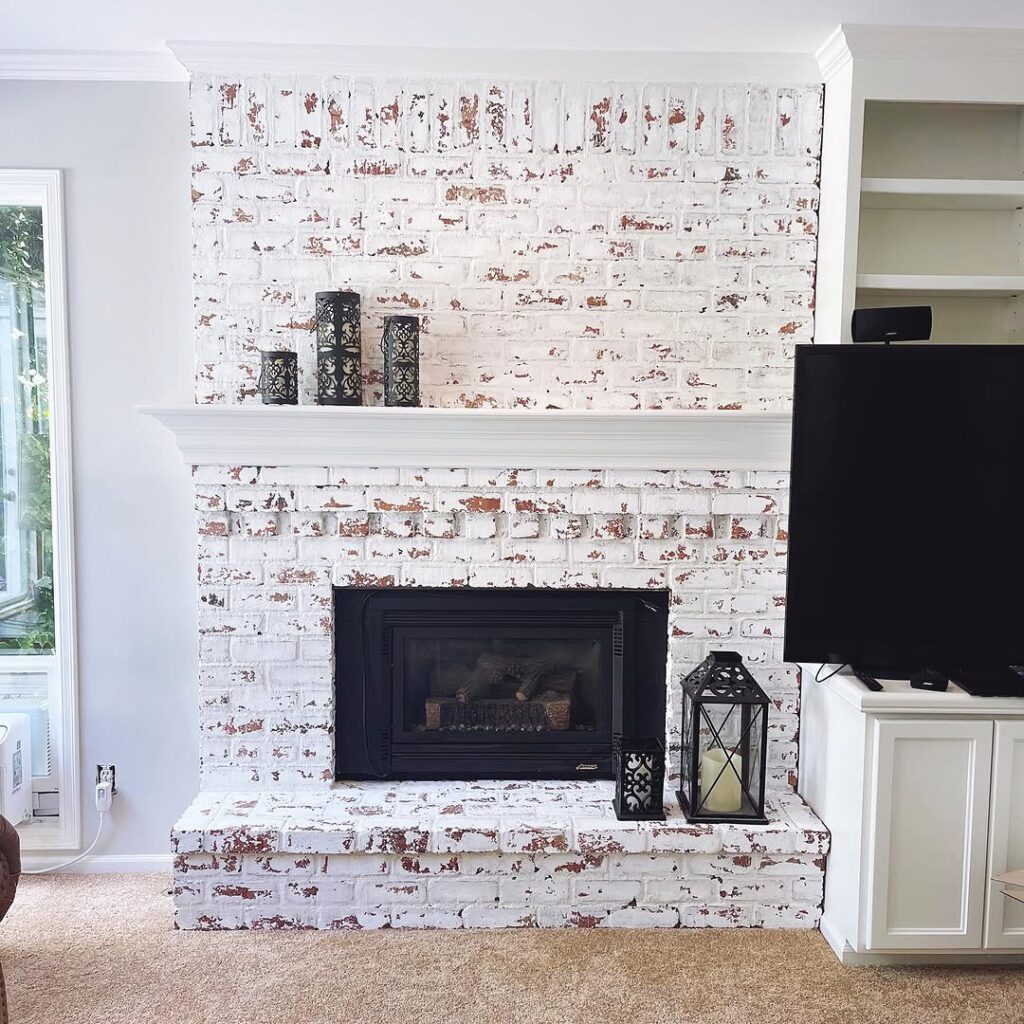 White Heavily Distressed Brick Hearth