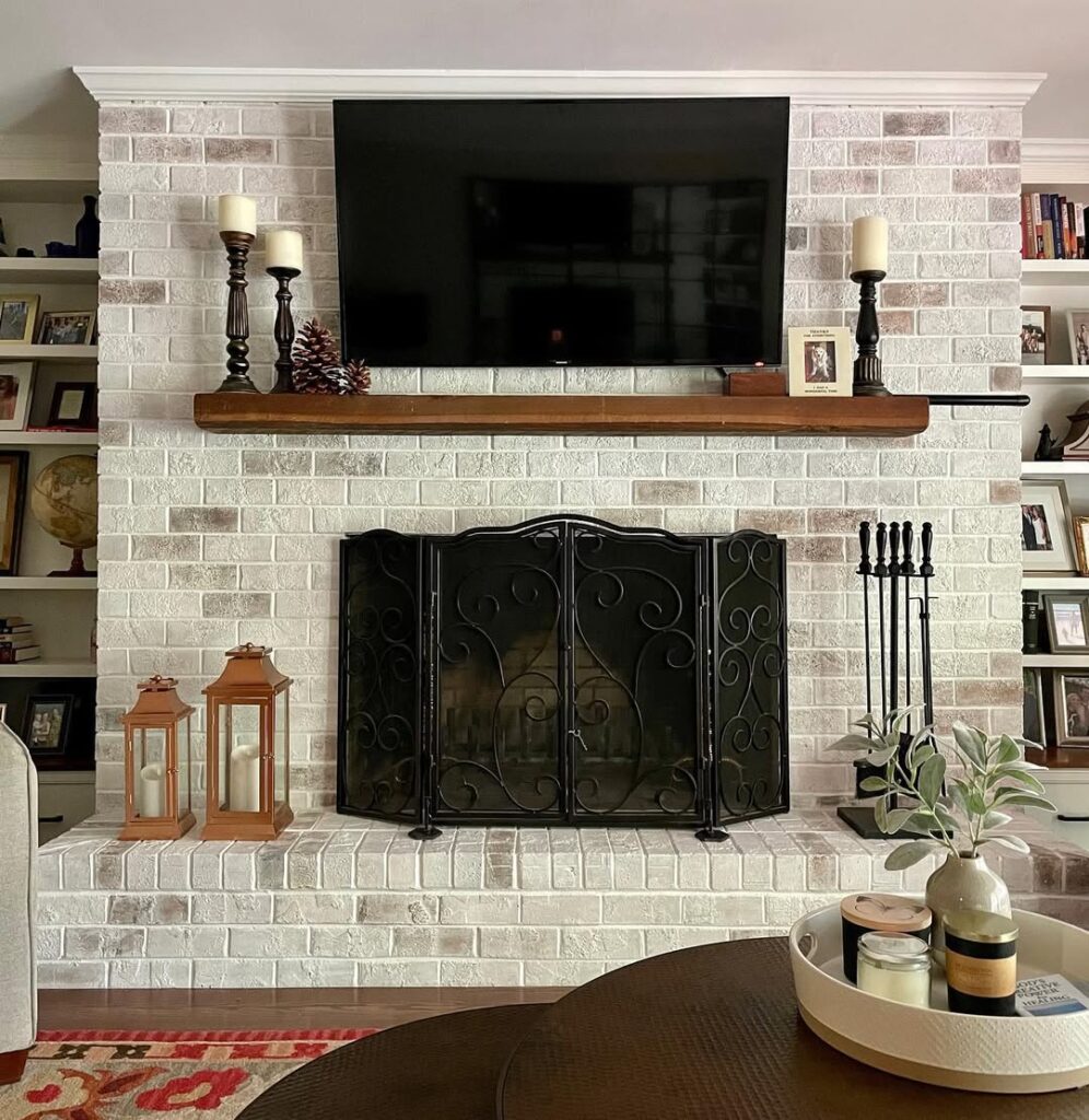 Whitewashed Brick Hearth with Refined Style