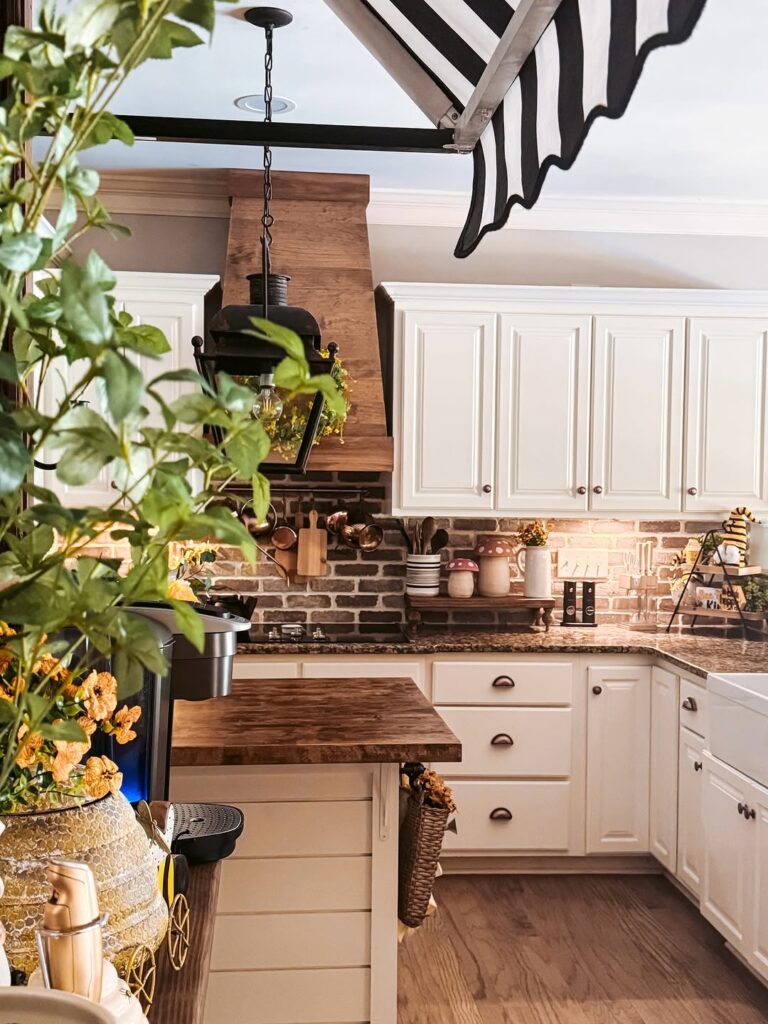 Brick Backsplash and Butcher Block Countertops