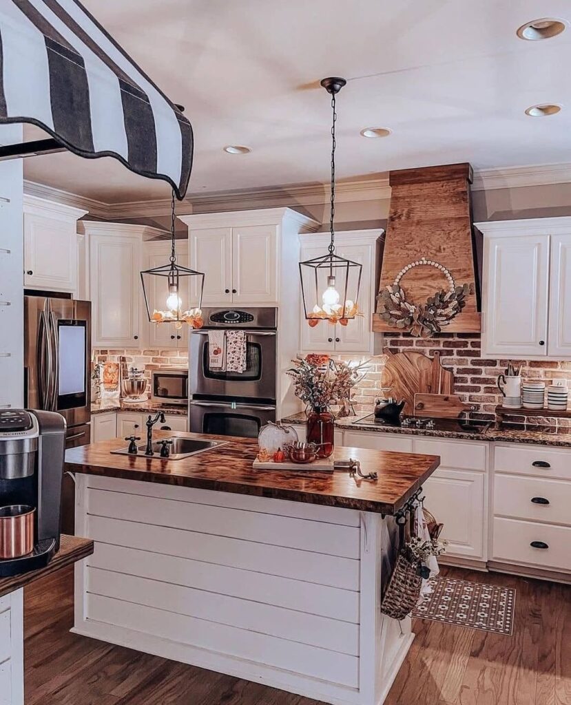 Brick Backsplash in a Farmhouse Kitchen