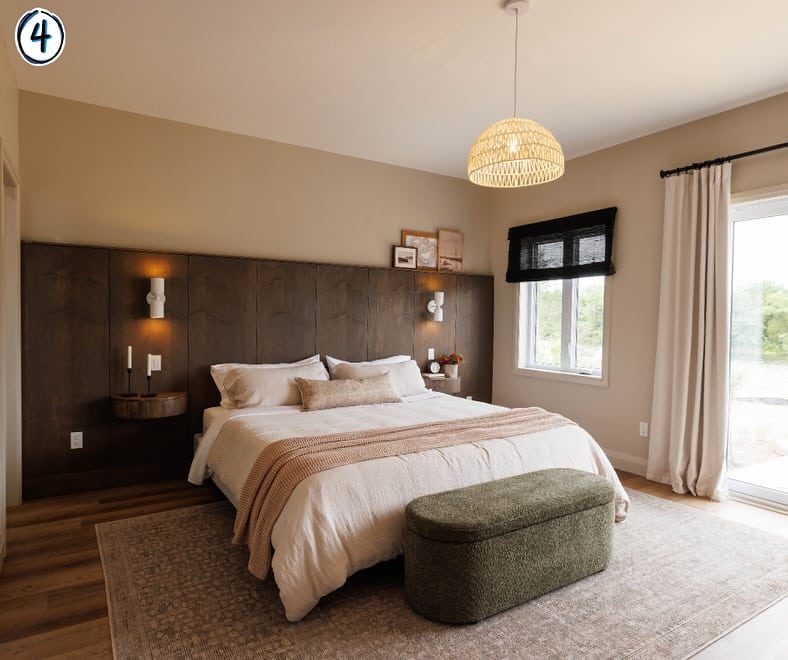 Dark Walnut and Woven Lighting