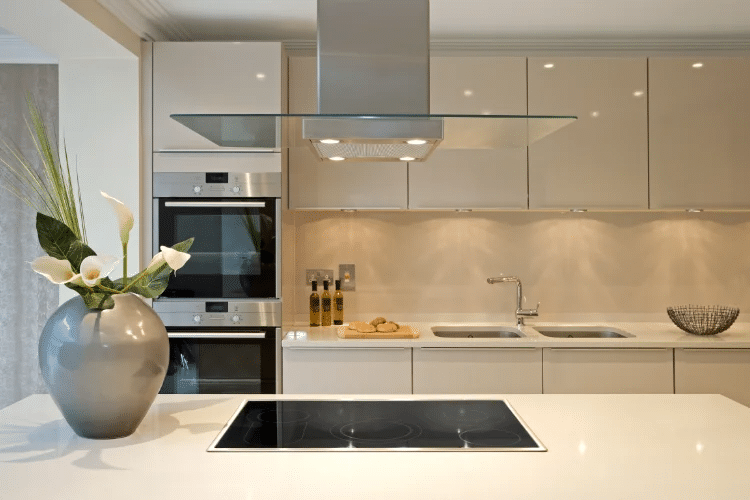 Glossy White Slab Cabinets