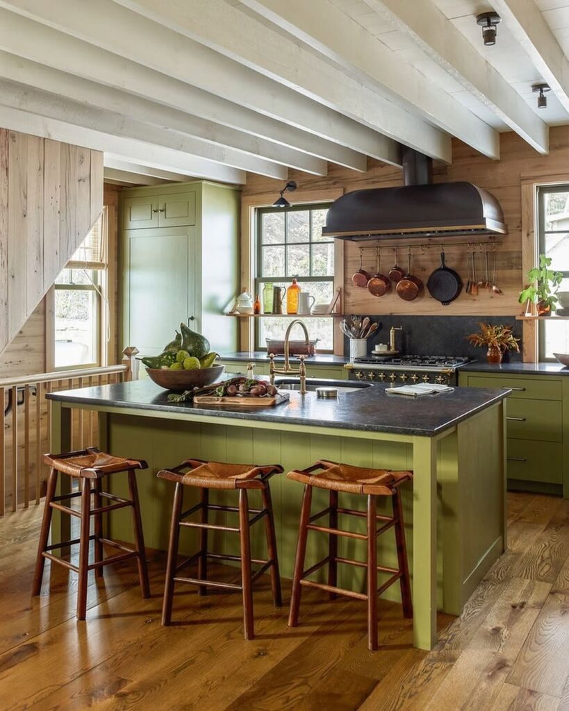 Sage Green Cabinetry and Copper Accents