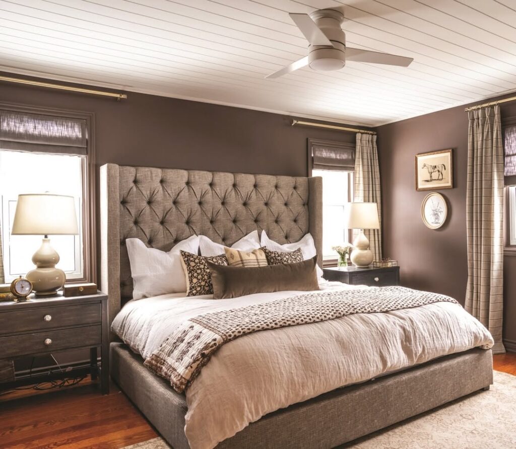 Tufted Headboard and Cocoa Walls