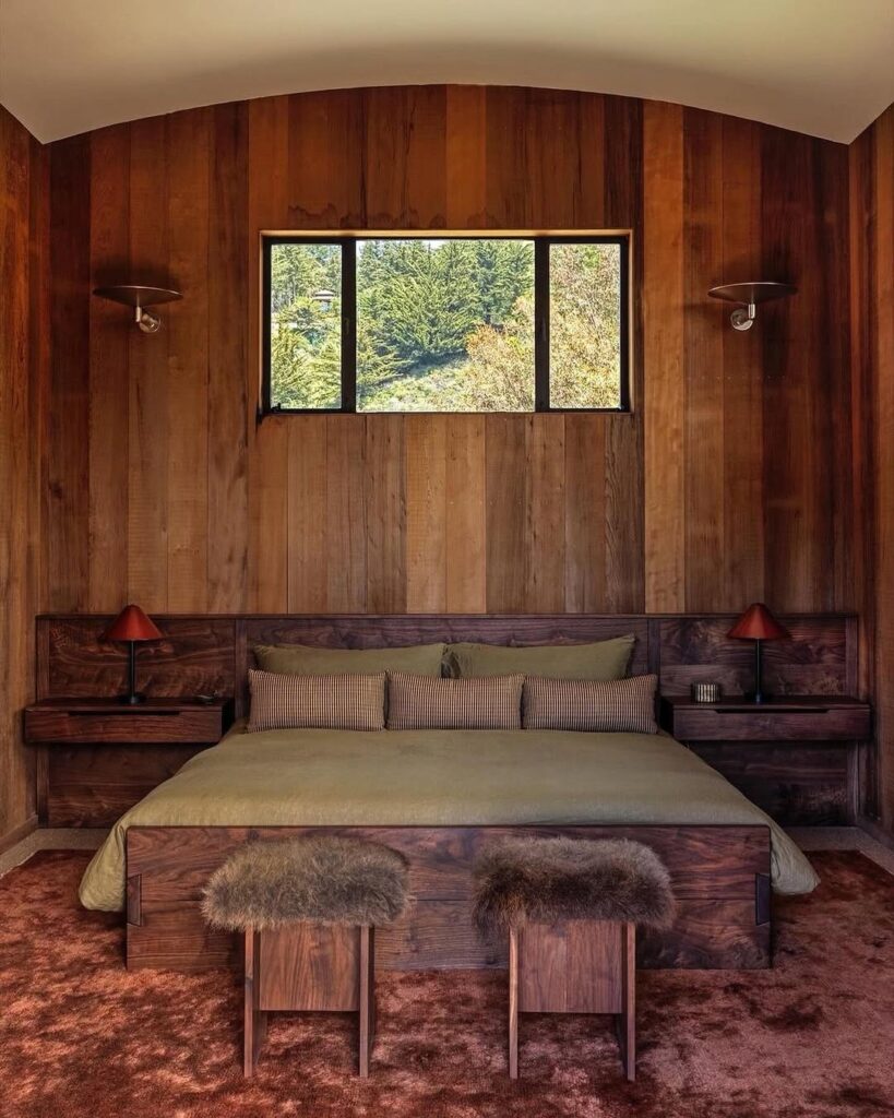 Walnut Mid-Century Bedroom Overlooking Forest