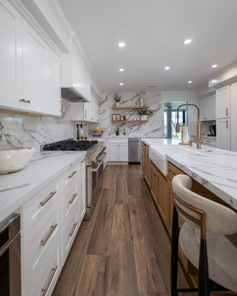 White Cabinets Marble Countertops