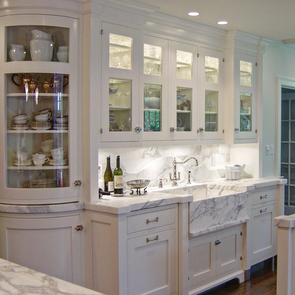 White Glass-Front Cabinets