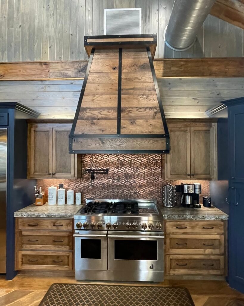 Wood Range Hood Framed by Industrial Trim