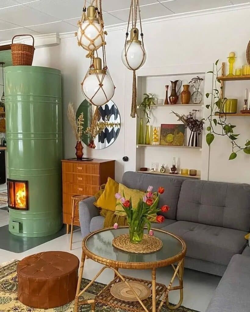 Eclectic Boho Living Room With Retro Global Influences