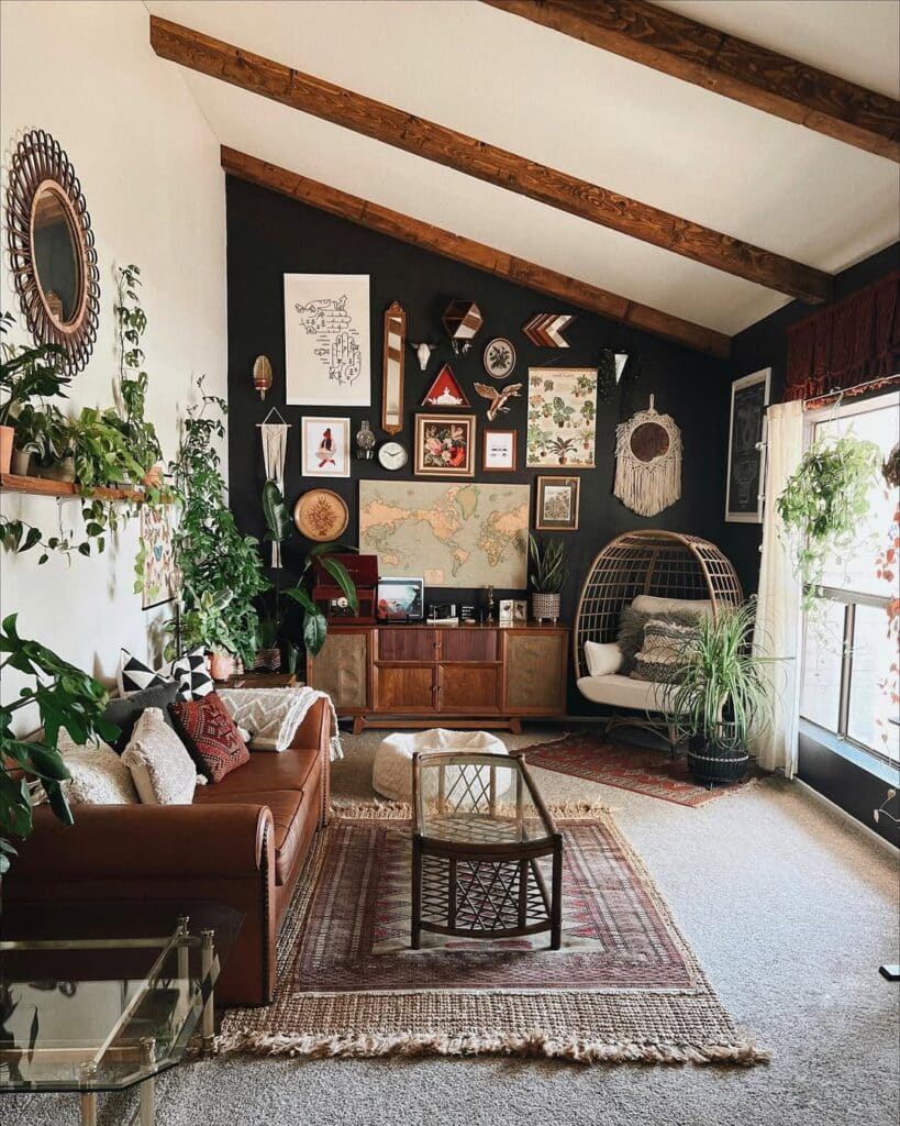 Global Accents and Eclectic Boho Style in the Den