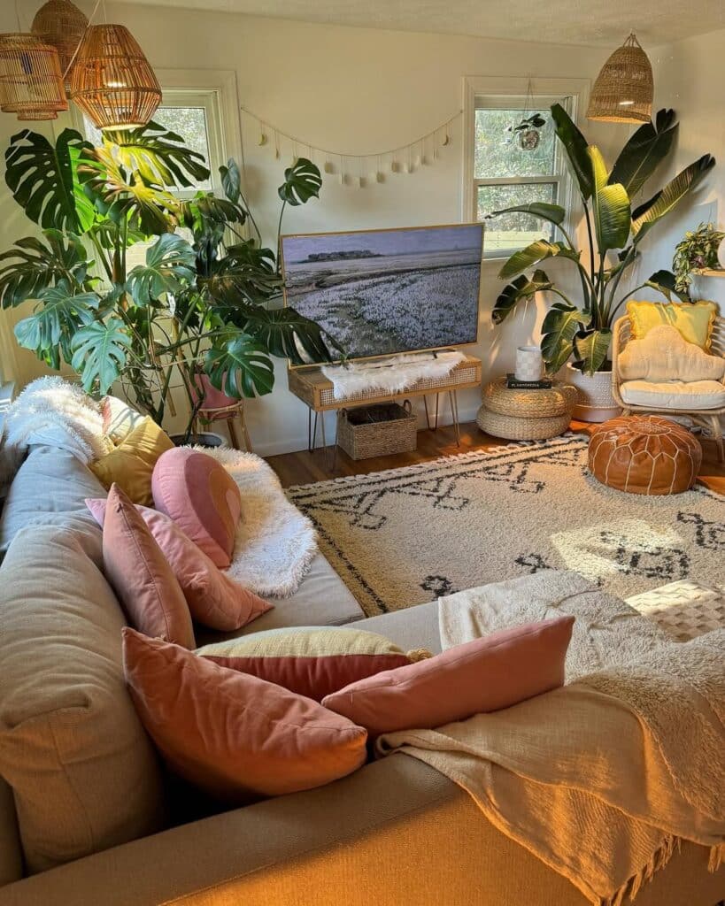 Lush Boho Interior at Golden Hour