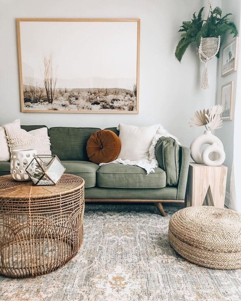 Rattan and Earthy Green Boho Room