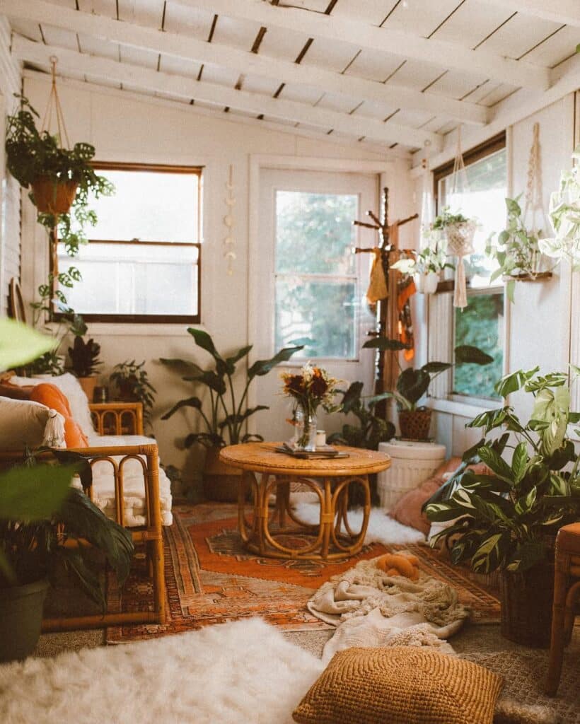 Warm Textured Boho Sunroom