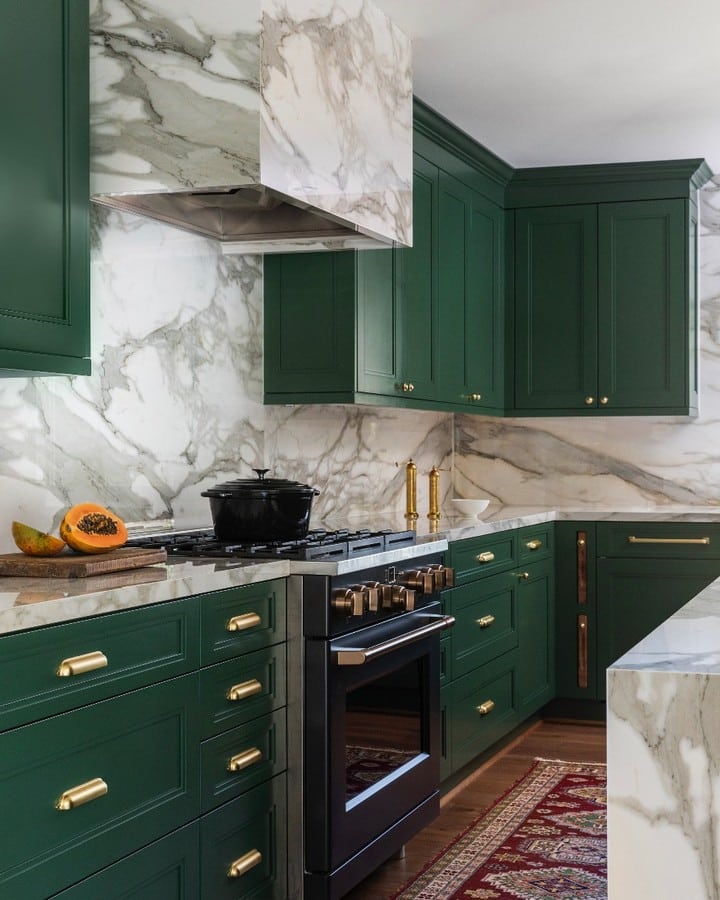 A Green Kitchen with Marble