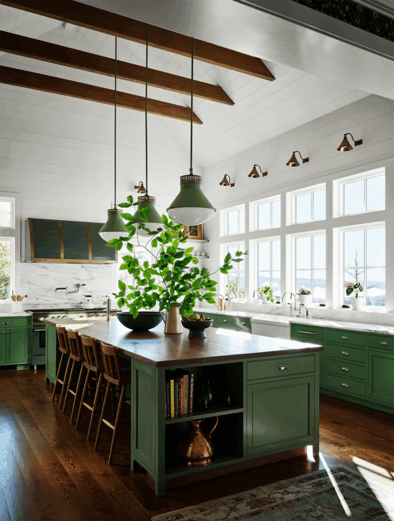 Ceiling-Height Green Cabinets