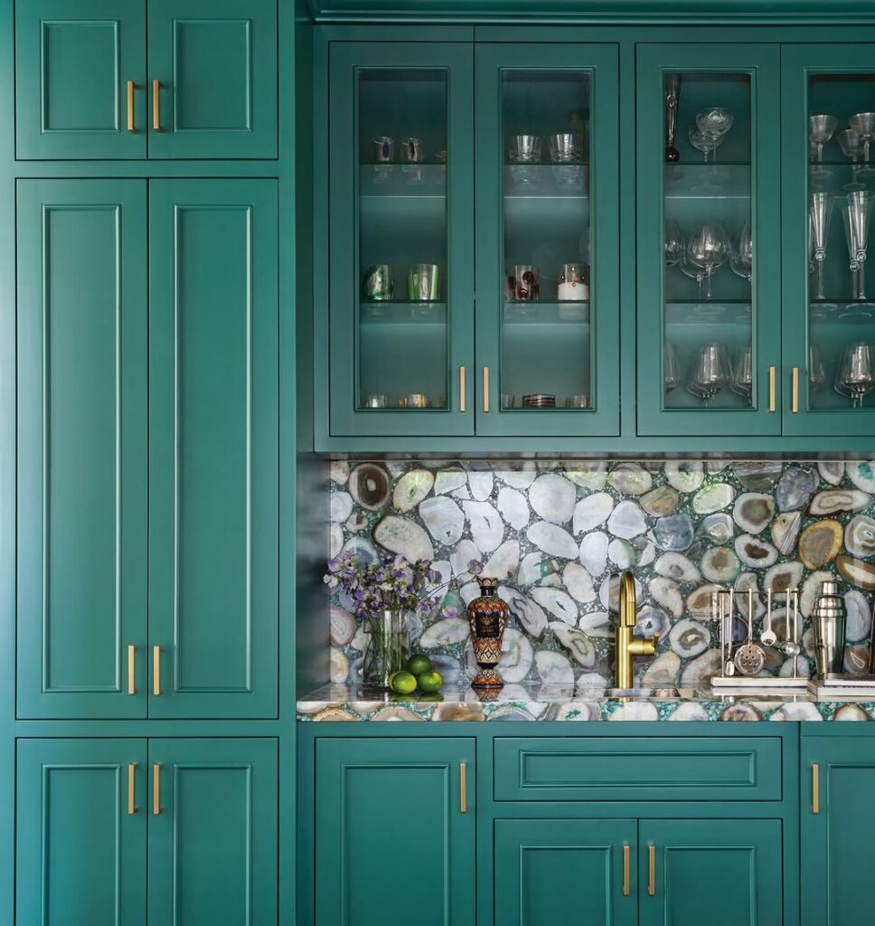 Emerald Cabinetry with Glass Doors