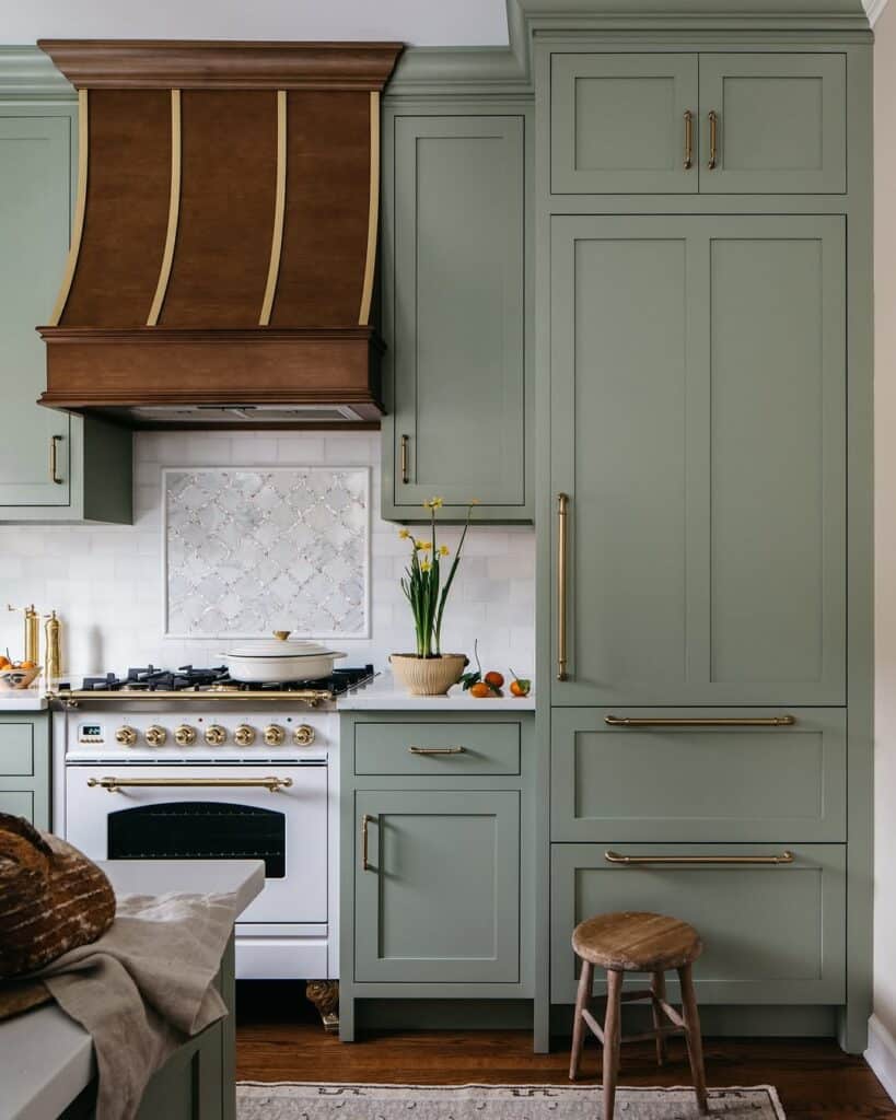Sage Green Cabinetry Brass Hardware