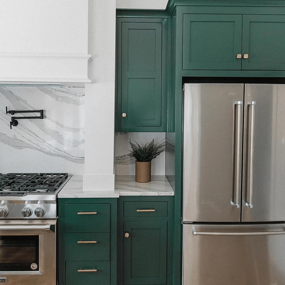 Teal Cabinets and Stainless Steel