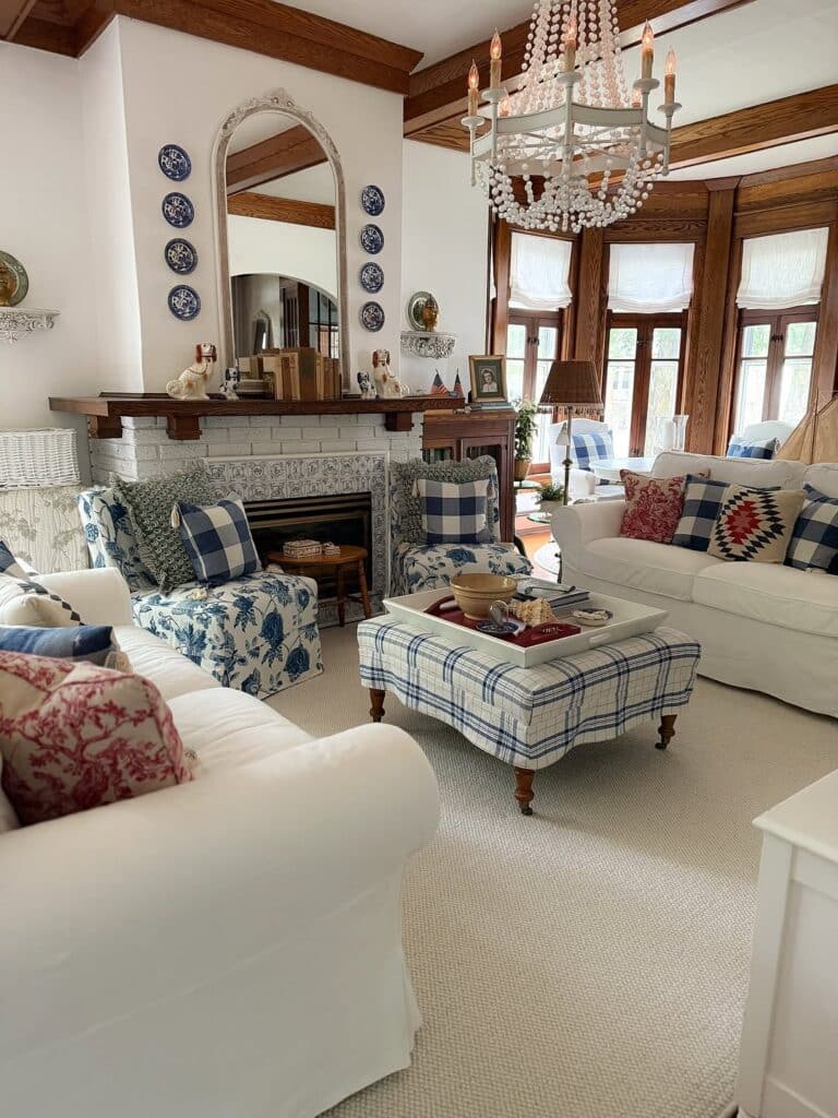 French Cottage Aesthetic with Blue Checks and Vintage Warmth