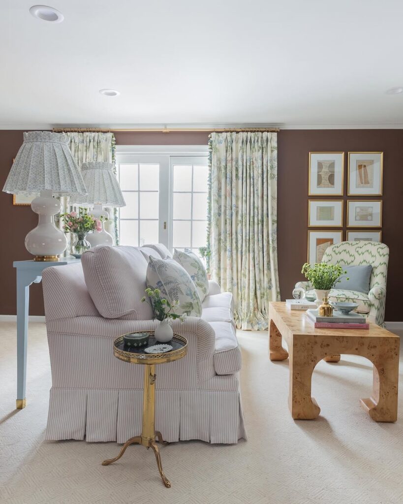 French Cottage Setting with Striped Upholstery and Pastel Colors