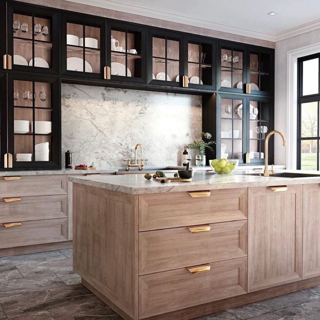 Mixed Material Oak Cabinets