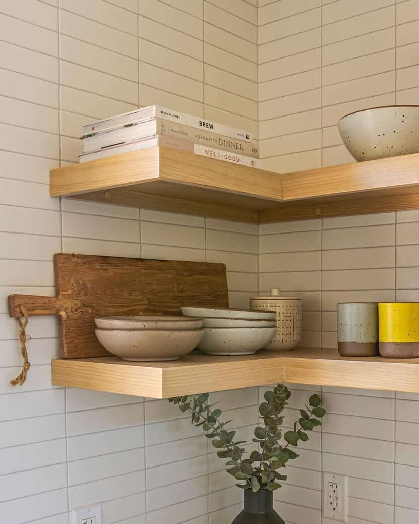 Open Hickory Corner Shelves