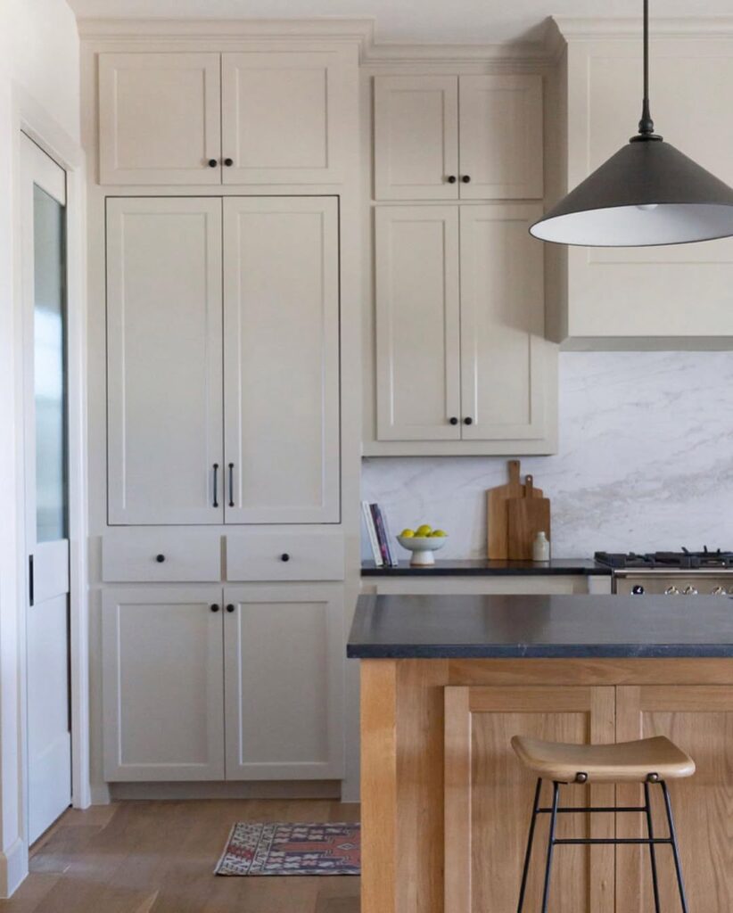 Black Hardware on Taupe Cabinets