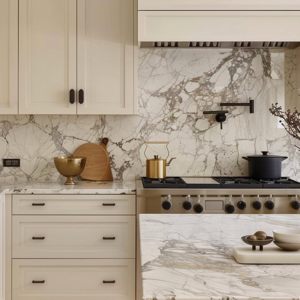 Bold Backsplash for Taupe Cabinets
