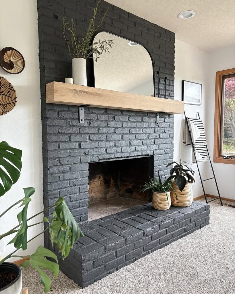 Charcoal Brick Blonde Wood Mantel