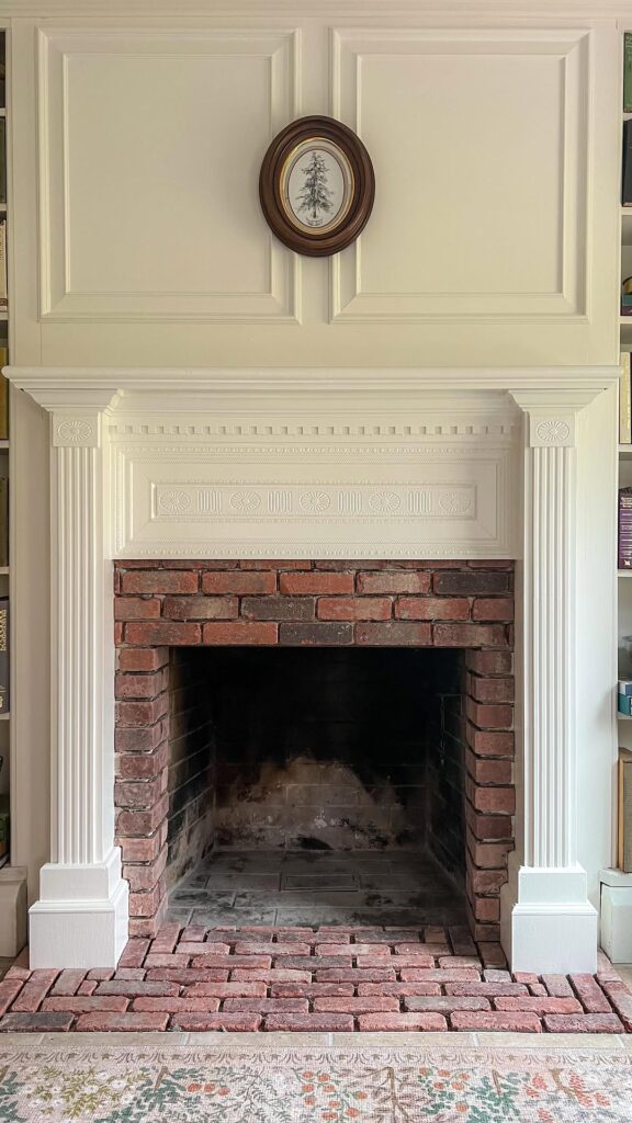 Colonial Rustic Brick Fireplace