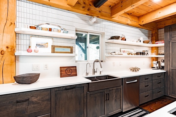 Dark Cabinetry and Open Shelving