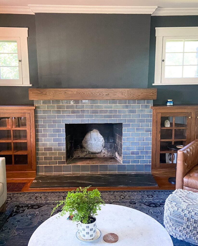 Handmade Blue Brick Fireplace Surround