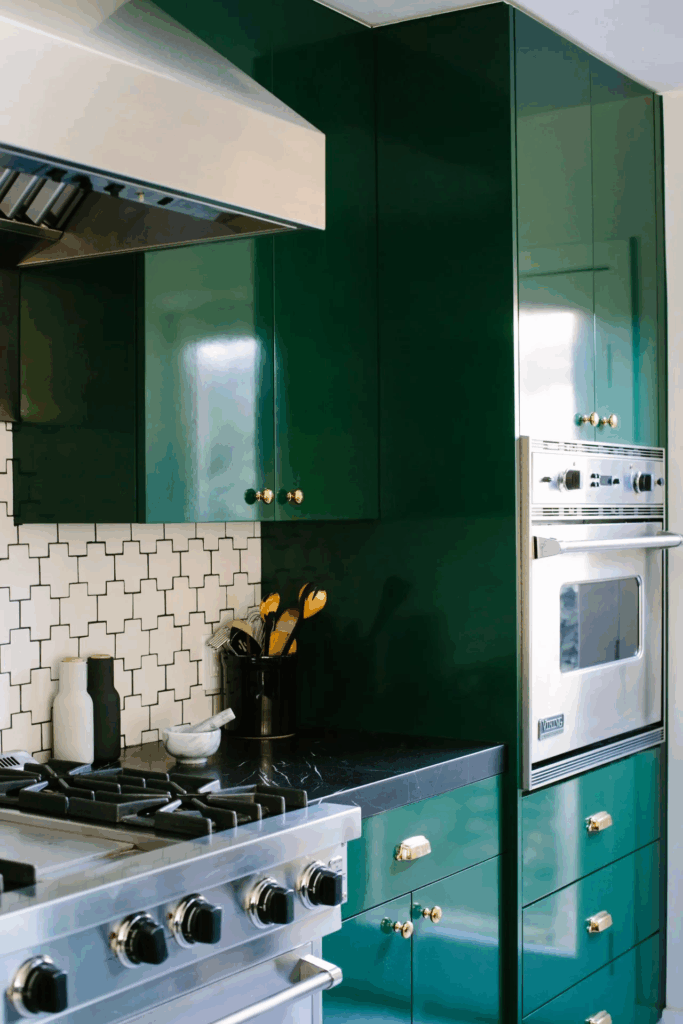 Integrated Appliances in Emerald Green Cabinets