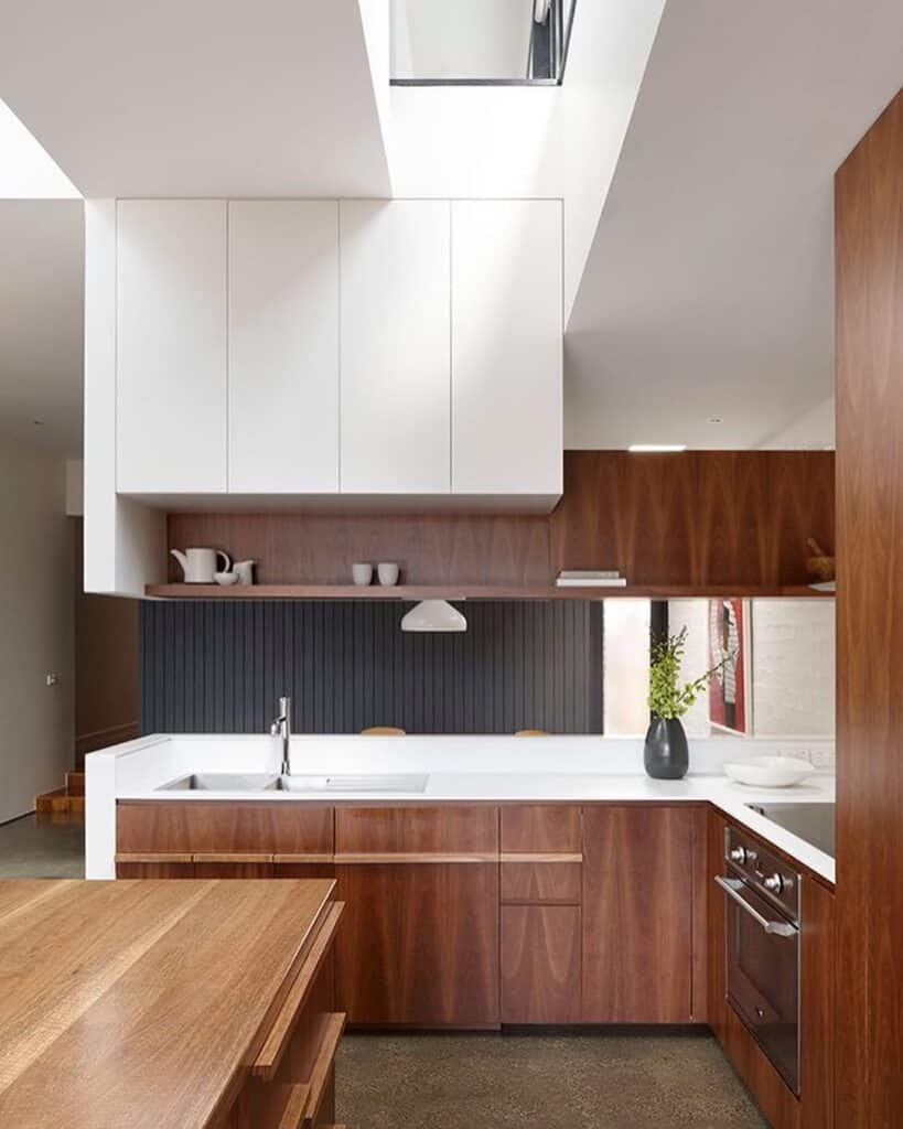 Light Upper Cabinets Over a Dark Wood Base