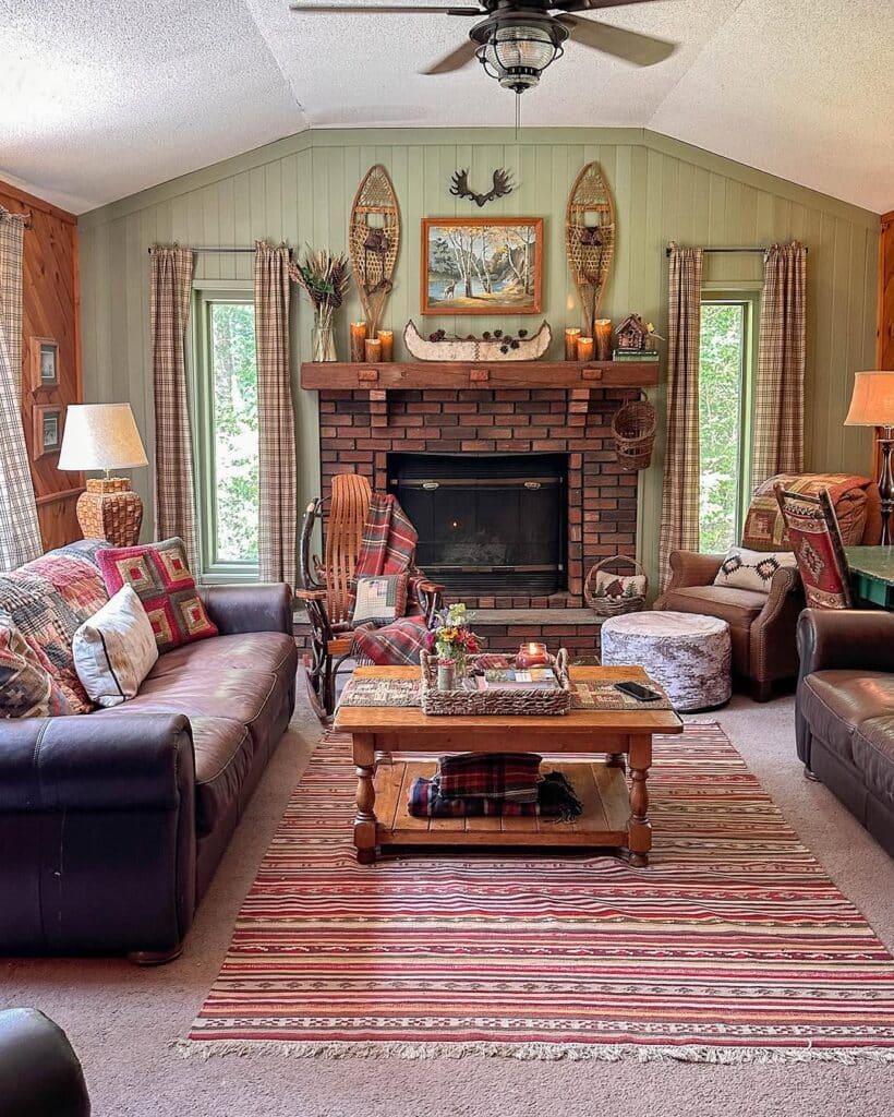 Natural Brick and Timber Fireplace Design