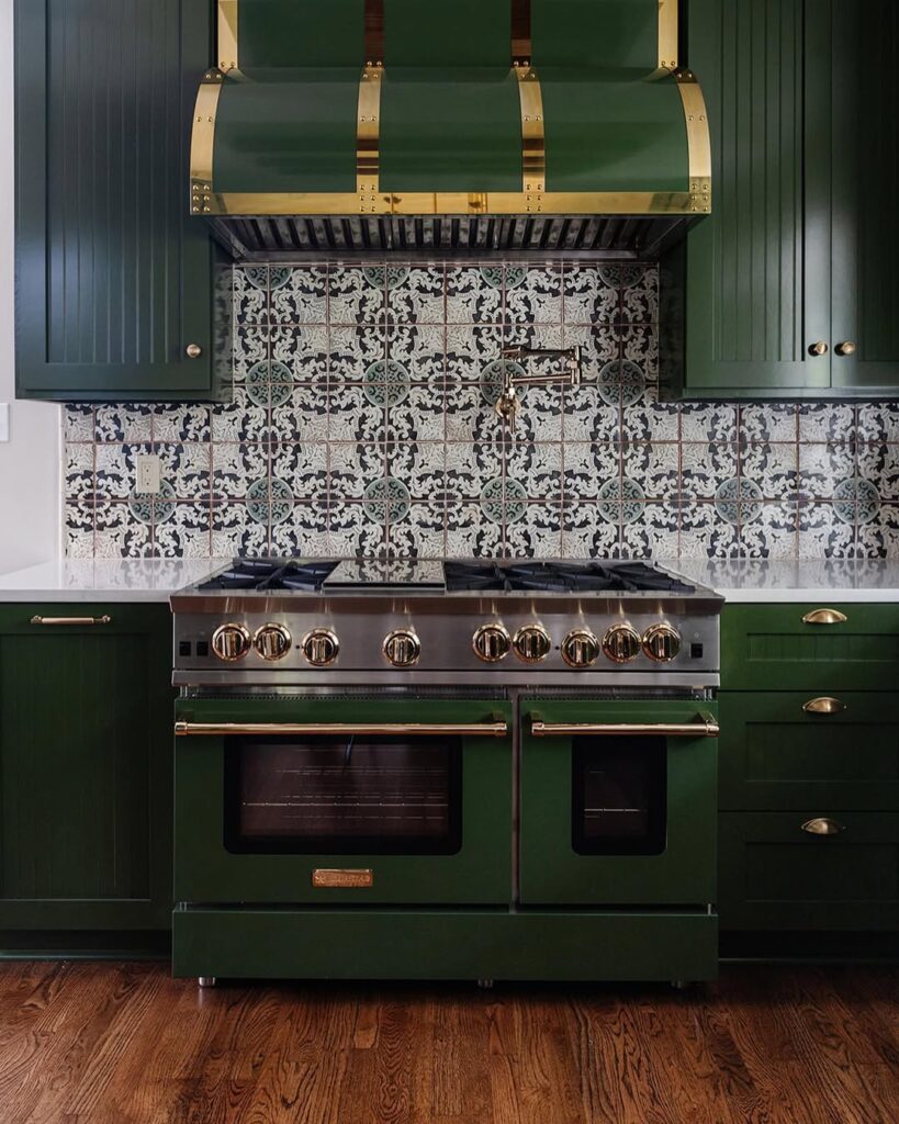 Olive Cabinetry and Brass Detail
