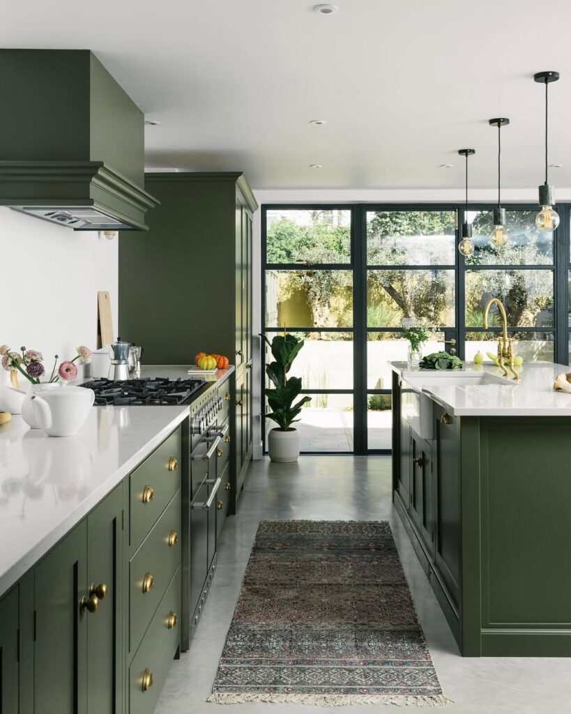 Olive Cabinetry with Brass