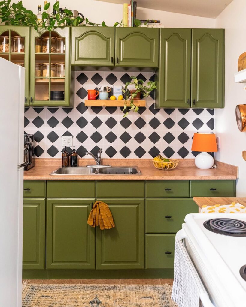 Olive Green Cabinetry with Retro Features
