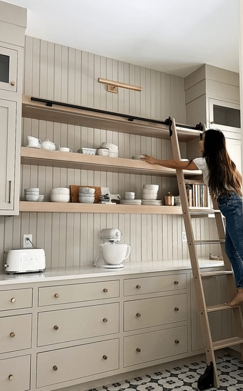 Open Shelves for Taupe Cabinets