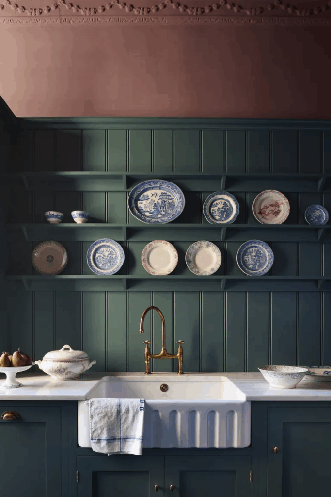 Open Shelving with Emerald Base Cabinets