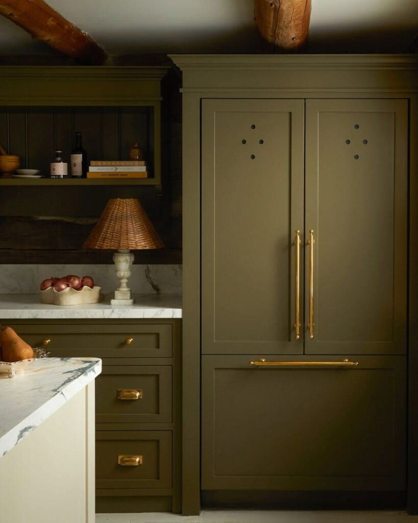 Rustic Olive Cabinetry and Golden Accents