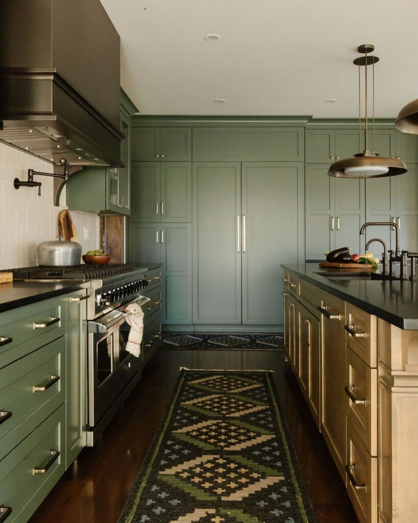 Transitional Olive Cabinetry with Dark Features