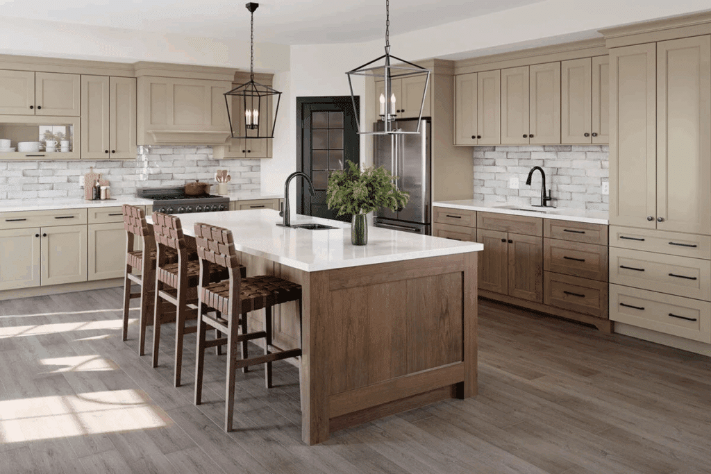 Warm Wood with Taupe Cabinets