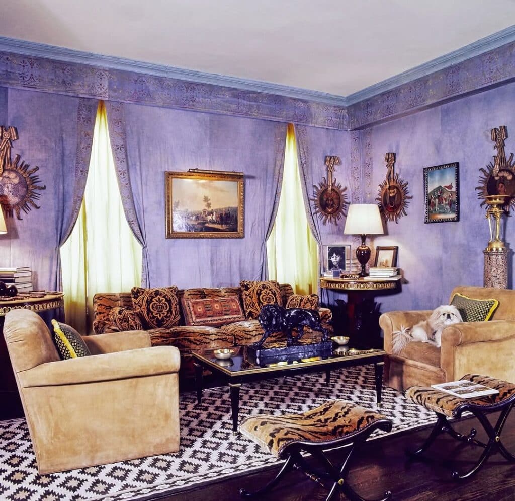 1960s Hollywood Regency Lounge with Purple Accents