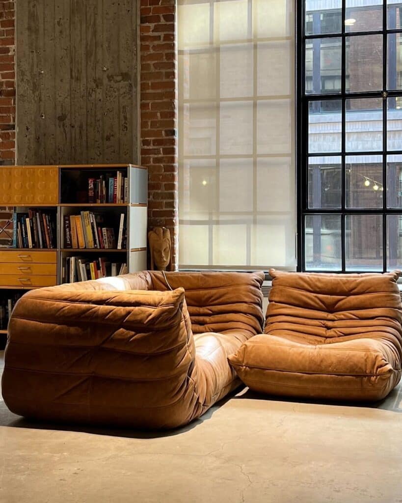 1970s Sunken Modular Cognac Leather Lounge