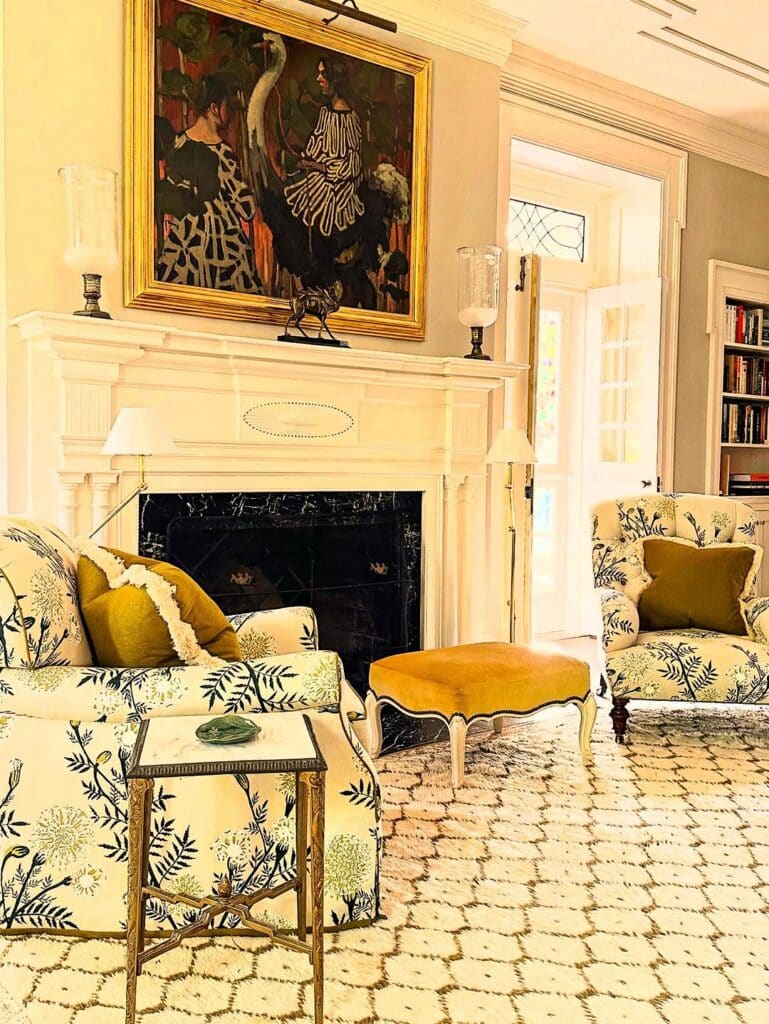 A Classic Lounge Fireplace and Golden Accents