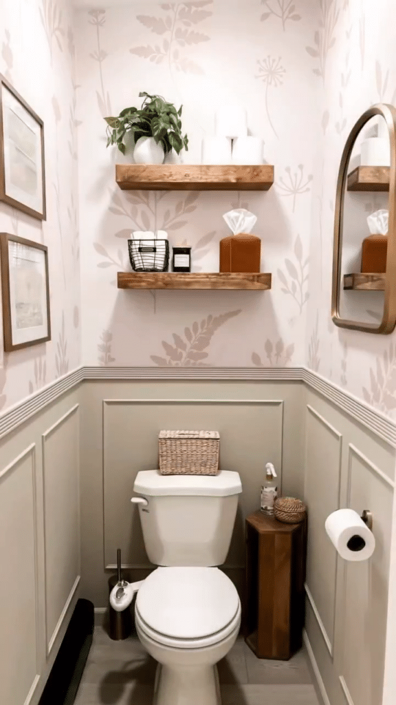 A Cottage Nook with Botanical Wallpaper in Blush